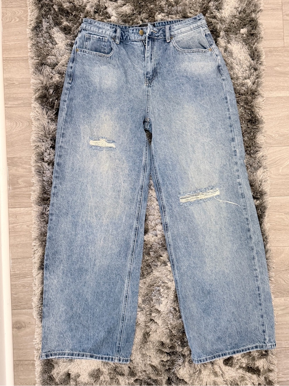 Fashion Nova Light Blue Distressed Wide Leg Jeans